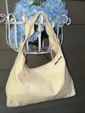 MIU MIU VITELLO LEATHER HOBO SHOULDER BAG IN SOFTEST YELLOW
